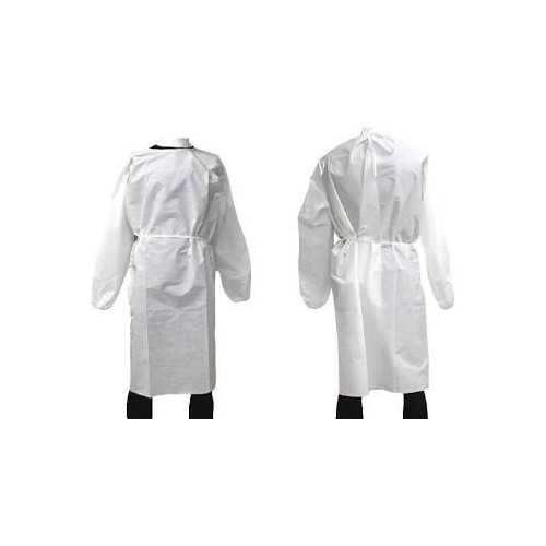 Camice monouso NON sterile avvolgente in TNT PP 50 g/m2, con girocollo e polsino, idrorepellente. Sanificabile fino a 10 volte