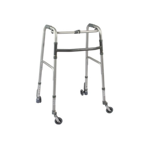 Deambulatore fisso pieghevole con due ruote piroettanti e due ruote con sistema di bloccaggio - Termigea DE10