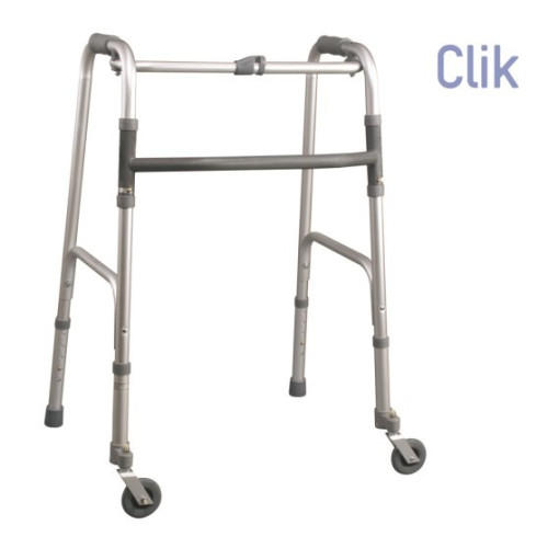 Deambulatore pieghevole con 2 puntali e 2 ruote piroettanti