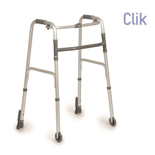 Deambulatore pieghevole con 2 ruote e 2 puntali con sistema autobloccante